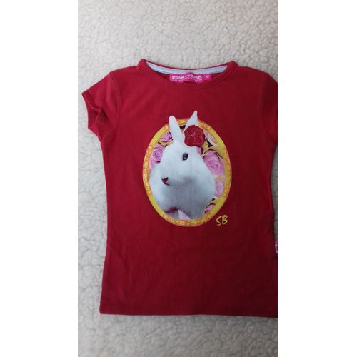 Tee Shirt Rouge Taille 24 Mois Motif Paques Petit Lapin Blanc
