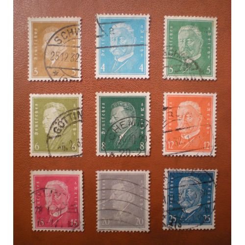 Lot De 9 Timbres Oblitérés - Allemagne - République De Weimar - Présidents Ebert Et Hindenburg - Année 1928