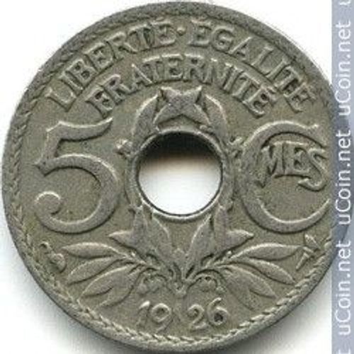 France = Pièce De 5 Centimes, Type Lindauer Trouée, En Cupronickel, Année 1926