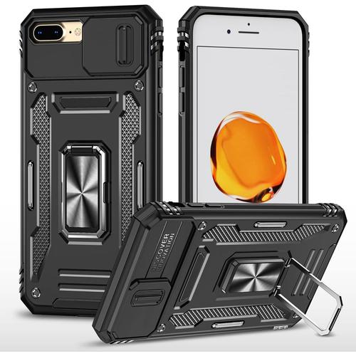 Coque Compatible Avec Iphone 7 Plus/Iphone 8 Plus,Protection De La Caméra En Pc Dur Anti-Chut Renforcée Case Armor Antichoc Bumper Housse Etui,Noir