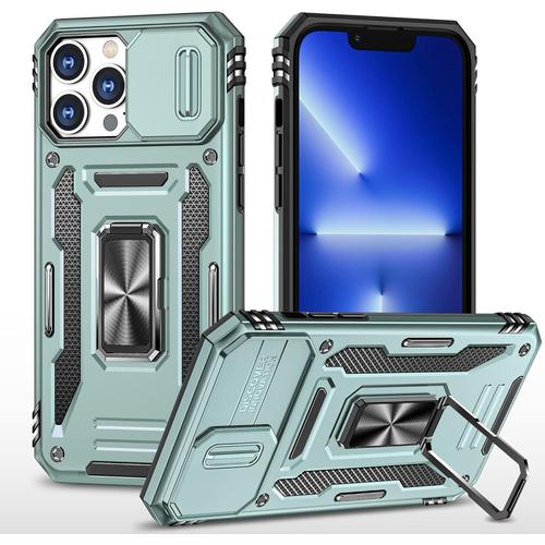 Coque Compatible Avec Iphone 12 Pro Max 6.7,Protection De La Caméra En Pc Dur Anti-Chut Renforcée Case Armor Antichoc Bumper Housse Etui,Vert