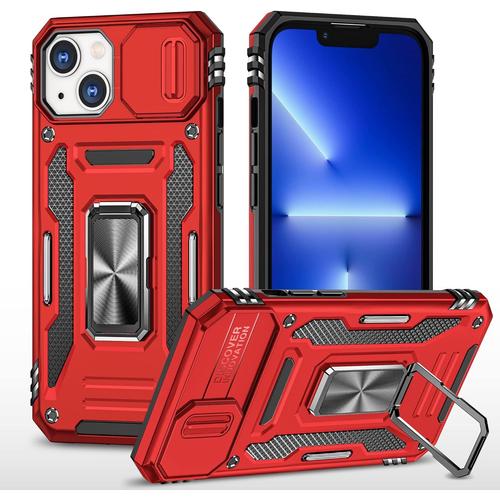 Coque Compatible Avec Iphone 13 6.1,Protection De La Caméra En Pc Dur Anti-Chut Renforcée Case Armor Antichoc Bumper Housse Etui,Rouge