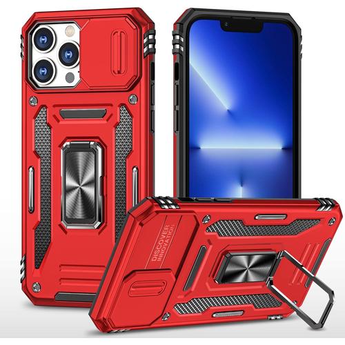 Coque Compatible Avec Iphone 14 Pro 6.1,Protection De La Caméra En Pc Dur Anti-Chut Renforcée Case Armor Antichoc Bumper Housse Etui,Rouge