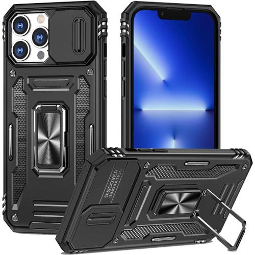 Coque Compatible Avec Iphone 14 Pro 6.1,Protection De La Caméra En Pc Dur Anti-Chut Renforcée Case Armor Antichoc Bumper Housse Etui,Noir