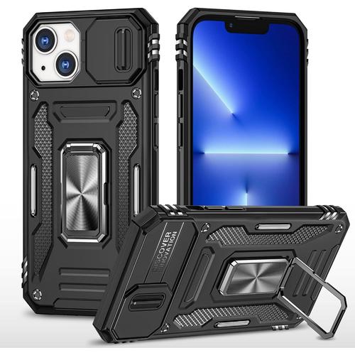 Coque Compatible Avec Iphone 13 Mini 5.4,Protection De La Caméra En Pc Dur Anti-Chut Renforcée Case Armor Antichoc Bumper Housse Etui,Noir