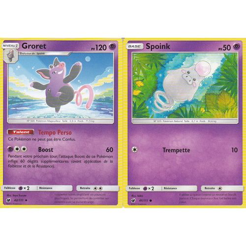 2 Cartes Pokemon - Groret 42/111 - Spoink 41/111 - Soleil Et Lune 4 Invasion Carmin