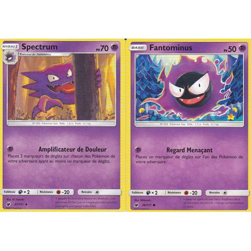 2 Cartes Pokemon - Spectrum - 37/111 + Fantominus 36/111 - Soleil Et Lune 4 - Invasion Carmin