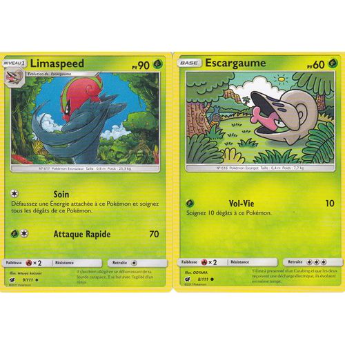 2 Cartes Pokemon - Limaspeed 9/111 Et Escargaume 8/111 - Soleil Et Lune 4 Invasion Carmin