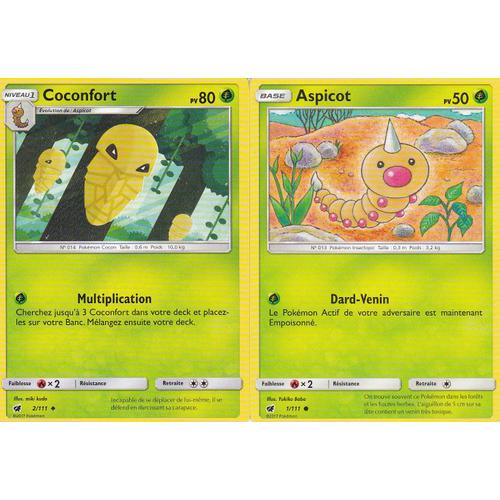 2 Cartes Pokemon - Coconfort 2/111 Et Aspicot 1/111 - Soleil Et Lune 4 - Invasion Carmin
