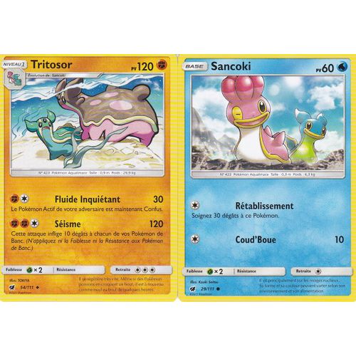 2 Cartes Pokemon - Tritosor 54/111 Et Sancoki 29/111 - Soleil Et Lune 4 Invasion Carmin