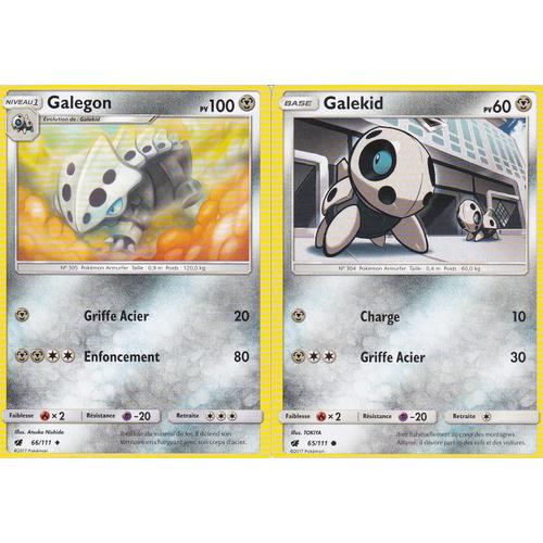 2 Cartes Pokemon - Galegon 66/111 Et Galekid 65/111 - Soleil Et Lune 4 Invasion Carmin