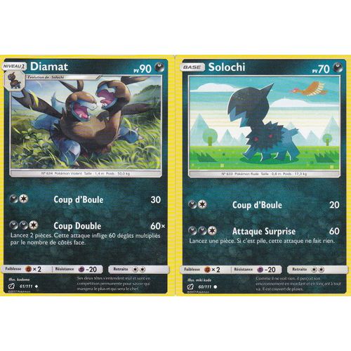 2 Cartes Pokemon - Diamat 61/111 Et Solochi 60/111 - Soleil Et Lune 4 Invasion Carmin