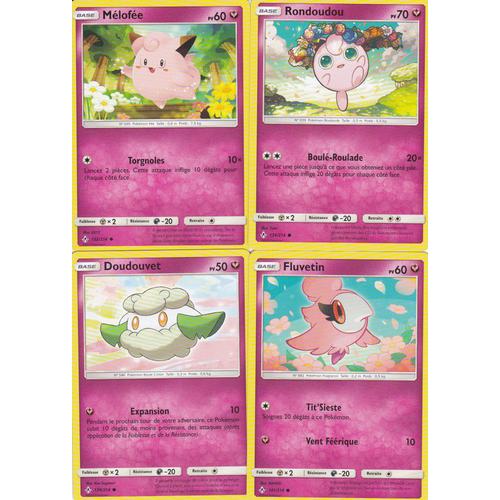 4 Cartes Pokemon - Rondoudou 134/214 - Doudouvet 139/214 - Fluvetin 141/214 - Melofee 132/214 - Soleil Et Lune 10 Alliance Infaillible
