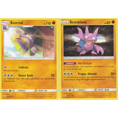 2 Cartes Pokemon - Scorvol 99/214 Et Scorplane 98/214 - Soleil Et Lune 10 Alliance Infaillible