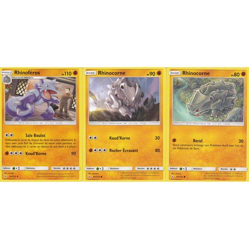 3 Cartes Pokemon - Rhinoferos 94/214 - Rhinocorne 93/214 - Rhinocorne 92/214 - Soleil Et Lune 10 Alliance Infaillible