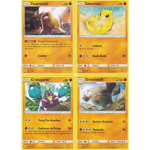 4 Cartes Pokemon - Gravalanch 88/214 - Crabagarre 104/214 - Sabelette 83/214 - Taupiqueur 85/214 - Soleil Et Lune 10 Alliance Infaillible