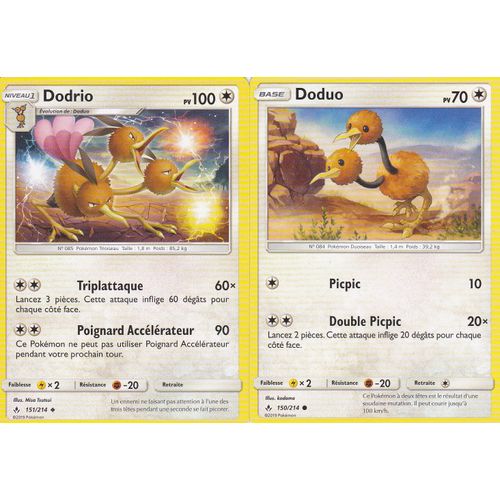 2 Cartes Pokemon - Dodrio 151/214 Et Doduo 150/214 - Soleil Et Lune 10 Alliance Infaillible