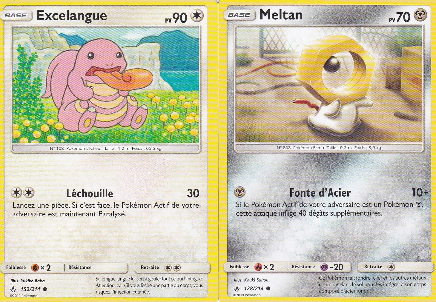 2 Cartes Pokemon - Meltan 128/214 Et Excelangue 152/214 - Soleil Et Lune 10 Alliance Infaillible