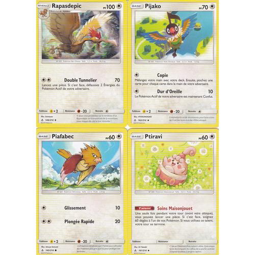4 Cartes Pokemon - Rapasdepiic 146/214 - Pijako 162/214 - Piafabec 145/214 - Ptiravi 161/214 - Soleil Et Lune 10 Alliance Infaillible -