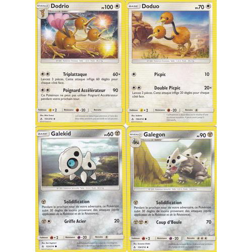 4 Cartes Pokemon - Dodrio 151/214 - Doduo 150/214 - Galegon 124/214 - Galekid 123/214 - Soleil Et Lune 10 Alliance Infaillible