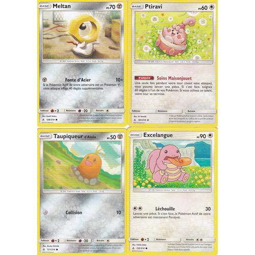 4 Cartes Pokemon - Meltan 128/214 - Taupiqueur D'alola 121/214 - Ptiravi 161/214 - Excelangue 152/214 - Soleil Et Lune 10 Alliance Infaillible