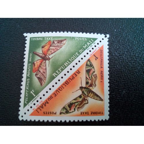 Timbre Mali Yt T 7 - T 8 Papillon De Nuit (Polypthychus Roseus), Oleander Hawk-Moth (Deilephila) 1964 ( 030404 )