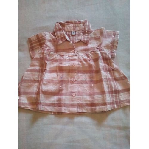 Chemise Tissu Manches Courtes A Carreaux Rose 3 Mois