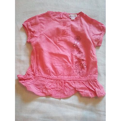 T Shirt Mc En Tissu Rose Pommette 3 Mois Boutons Dos