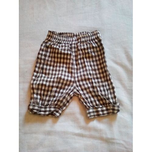 Corsaire En Tissu Carreaux Marron Et Blanc 3 Mois 100% Coton