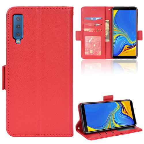 Étui Pour Samsung Galaxy A7 2018 Boucle Latérale Magnétique Portefeuille Titulaire De Fentes Pour Cartes Cuir Pu - Rouge