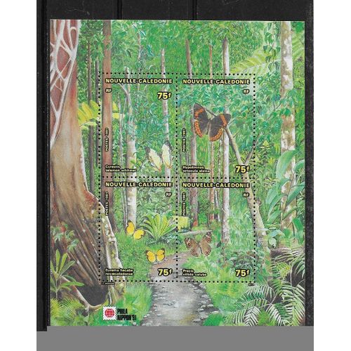 Nouvelle-Caledonie 1991 : Exposition Philatélique Internationale À Tokyo : Insectes : Papillons Multicolores Volant Dans La Forêt - Bloc-Feuillet De 4 Timbres À 300 F. Neufs ** Attenants