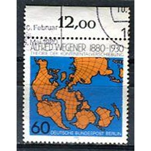 Timbre Oblitéré - " 100e Anniversaire D' Alfred Wegener 1880 - 1930 ( Map Showing Wegener's Theory Of Continental Drift ) " - 1980 - Allemagne
