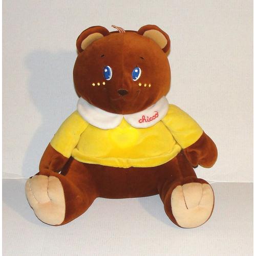 Peluche Ours Marron Chicco Veilleuse Musical Coeur Jaune Doudou Ours Chicco Assis 29 Cm