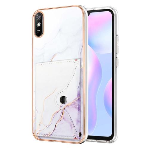 Étui Pour Xiaomi Redmi 9a Portefeuille Slim Marbre Pare-Chocs En Tpu Souple Fentes Pour Cartes - Violet