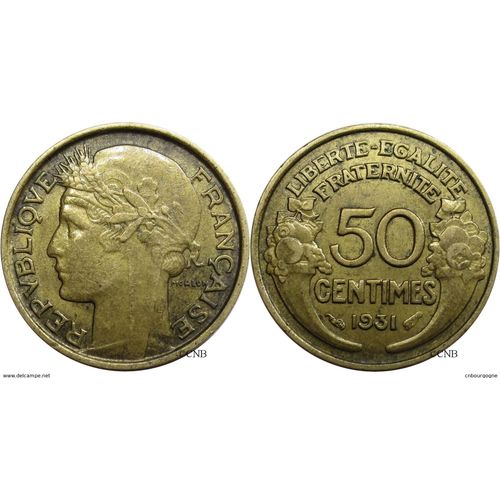 France = Pièce De 50 Centimes, Type Morlon, En Bronze-Alu, Année 1931 , Variété Sans Fruit Ni Raisin