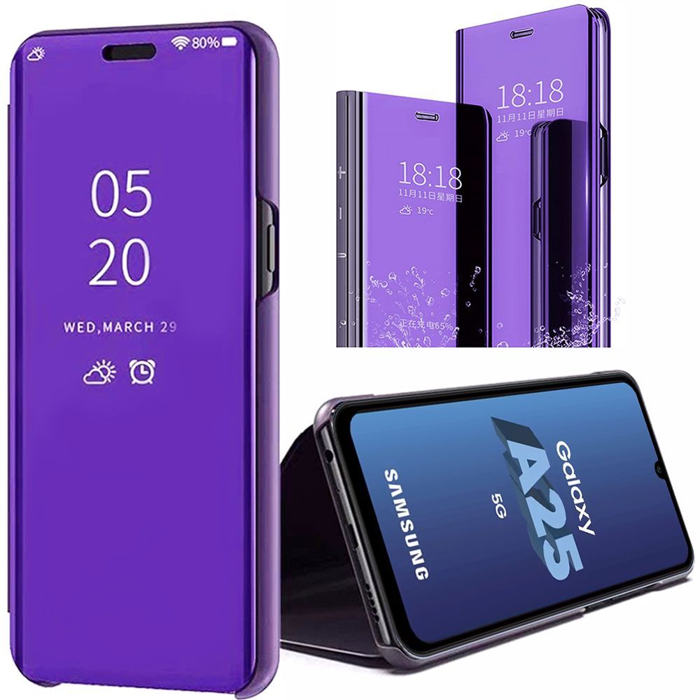 Coque Pour Samsung Galaxy A25 5g, Protection Antichoc Flip Cover Clear View En Dur Pc Avec Fonction De Support, Violet - E.F.Connection