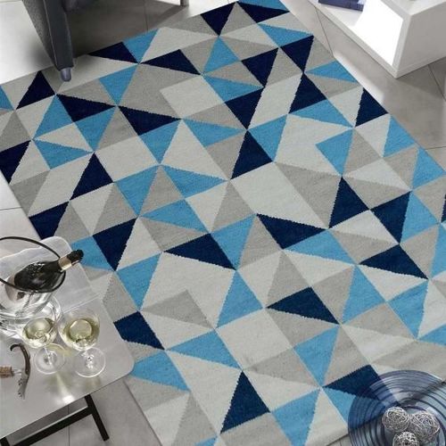Tapis Tiss Kilim Scandivian Tapis Moderne Par Unamourdetapis Bleu 240 X 340 Cm