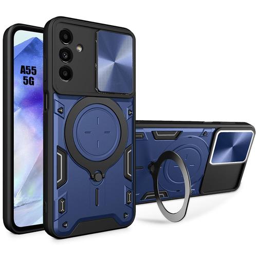 Coque Pour Samsung Galaxy A55 5g, Bleu Marine, Protection Antichoc En Pc + Tpu, Style Cool Avec Support Rotatif - E.F.Connection