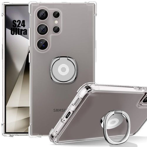 Coque Pour Samsung Galaxy S24 Ultra, Silicone Transparent Antichoc Coins Renforcés Avec Support Argenté - E.F.Connection