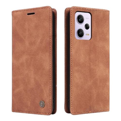 Tongez Étui Pour Xiaomi Redmi Note 12 Pro 5g Antichoc Simple Entreprise Étui En Cuir Couverture Rabotant Portefeuille - Orange