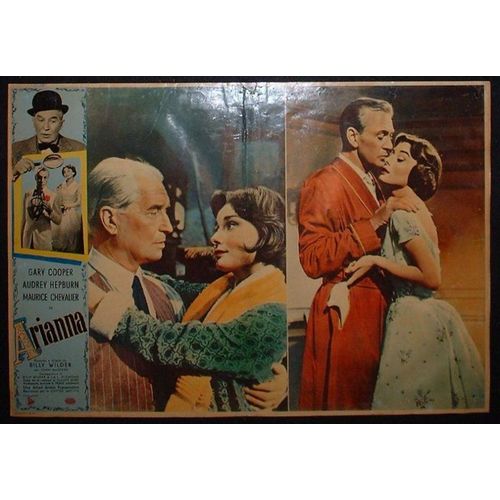 Ariane - Love In The Afternoon - Billy Wilder - Film 1957 - Affiche De Cinema Originale Ancienne Italienne 47x67 Cm - Fotobuste Movie Poster * Gary Cooper ; Audrey Hepburn ; Maurice Chevalier