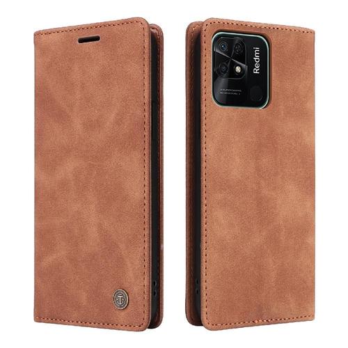 Tongez Étui Pour Xiaomi Redmi 10c Antichoc Simple Entreprise Portefeuille Étui En Cuir Couverture Rabotant - Orange