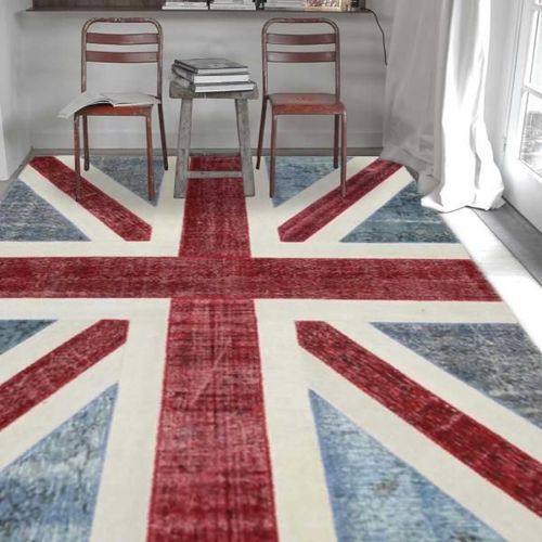 Dezenco Tapis Moderne 200x300 Cm Rectangulaire Union Jack Patchwork Bleu Salle À Manger