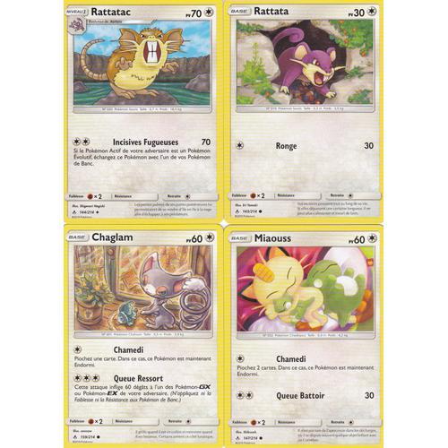 4 Cartes Pokemon - Rattatac 144/214 - Rattata 143/214 - Chaglam 159/214 - Miaouss 147/214 - Soleil Et Lune 10 Alliance Infaillible