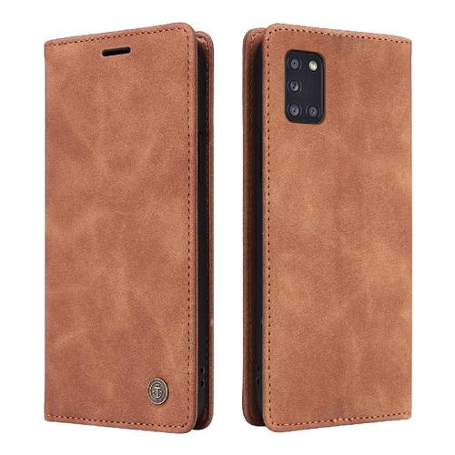 Flip Étui Pour Samsung Galaxy A31 Simple Entreprise Portefeuille Étui En Cuir Couverture Rabotant Antichoc - Orange