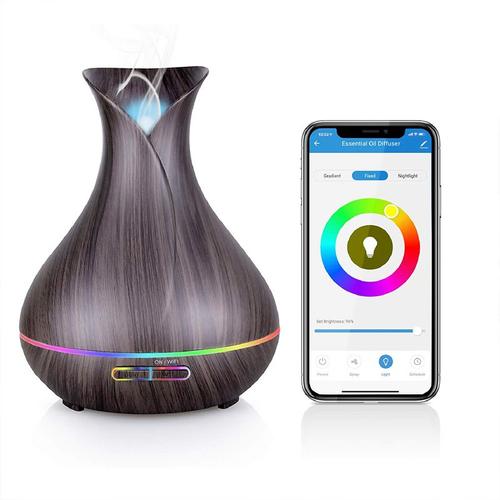 Diffuseur D'huiles Essentielles Wifi, 400ml Humidificateur D'air Smart Diffuseur Parfum Avec Lumières Colorées Compatible Avec Alexa Et Google Home 