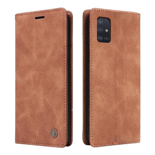 Flip Étui Pour Samsung Galaxy A51 Couverture Rabotant Portefeuille Antichoc Simple Entreprise Étui En Cuir - Orange