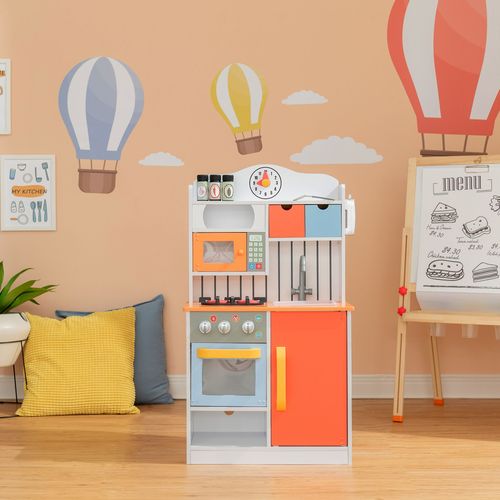 Cuisine Enfant Burlywood Dinette En Bois Avec Accessoires Fille Garçon Jeux D'imitation Corail Rouge Bleu Clair Teamson Kids Td-11708r
