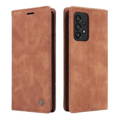 Flip Étui Pour Samsung Galaxy A72 Portefeuille Couverture Rabotant Étui En Cuir Antichoc Simple Entreprise - Orange