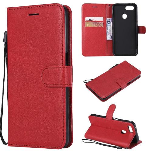 Flip Étui Pour Oppo F9 Couleur Solide Classique Avec Fente Pour Carte Étui De Téléphone Portefeuille D'affaires Cuir De Haute Qualité - Rouge